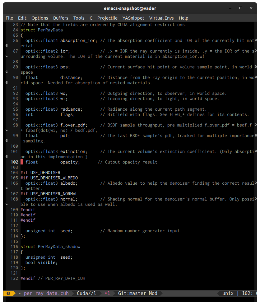 Emacs in a .cuh file CUDA header