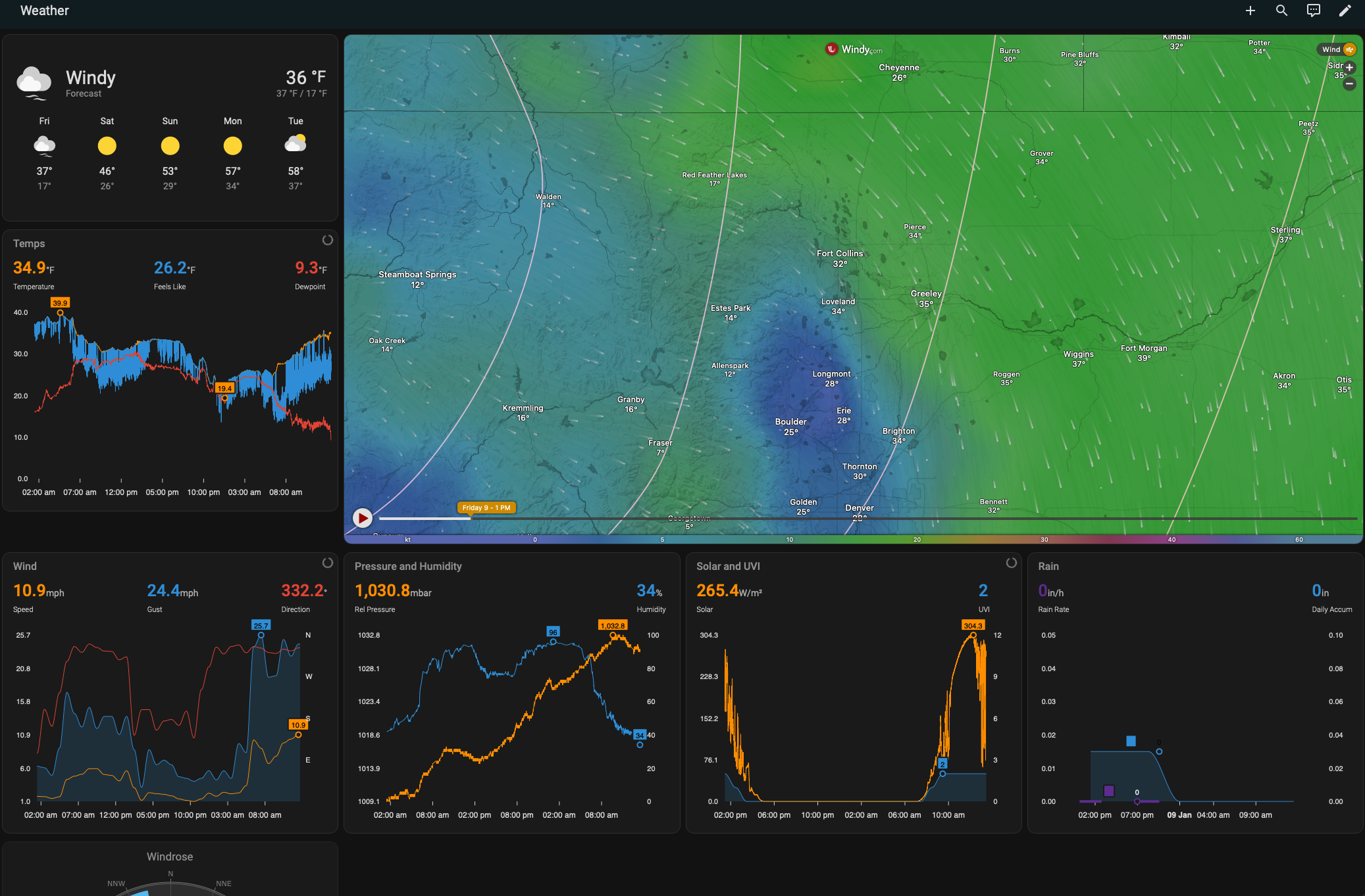 Custom Weather Dashboard including live data, forecast and conditions map. Weather dashboard